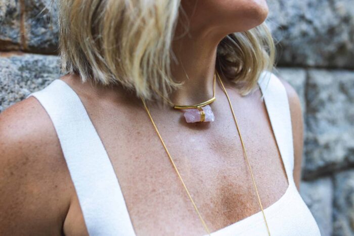 Colar Andina Quartzo Rosa Dourado - Imagem 2