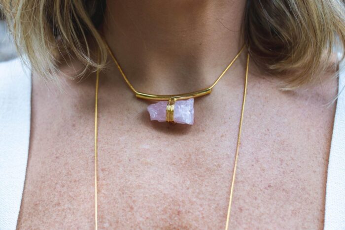 Colar Andina Quartzo Rosa Dourado - Imagem 1