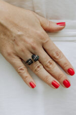 Anel Duplo Turmalina Negra Prateado - Imagem 2