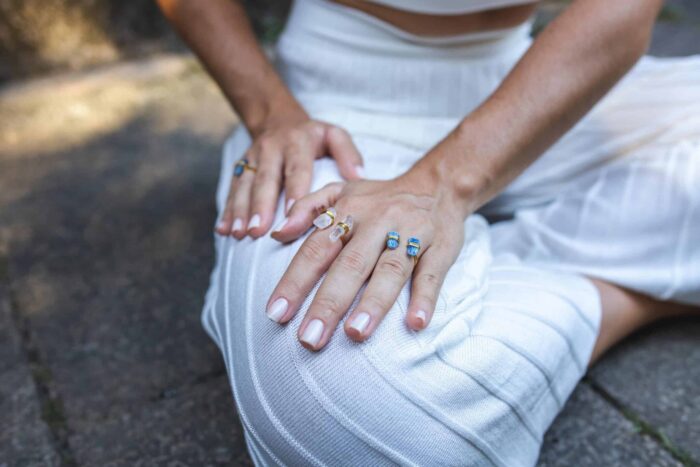 Anel Duplo Cianita Azul Dourado - Imagem 2