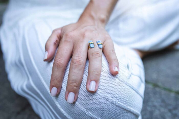 Anel Duplo Cianita Azul Dourado - Imagem 1