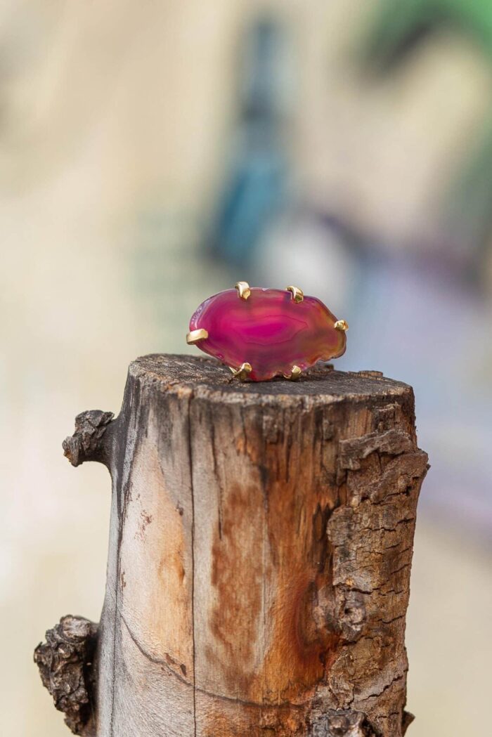 Anel Dou Chapa de Agata Rosa - Imagem 1