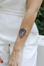 Pulseira Stone Chapa de Agata Roxa Dourada