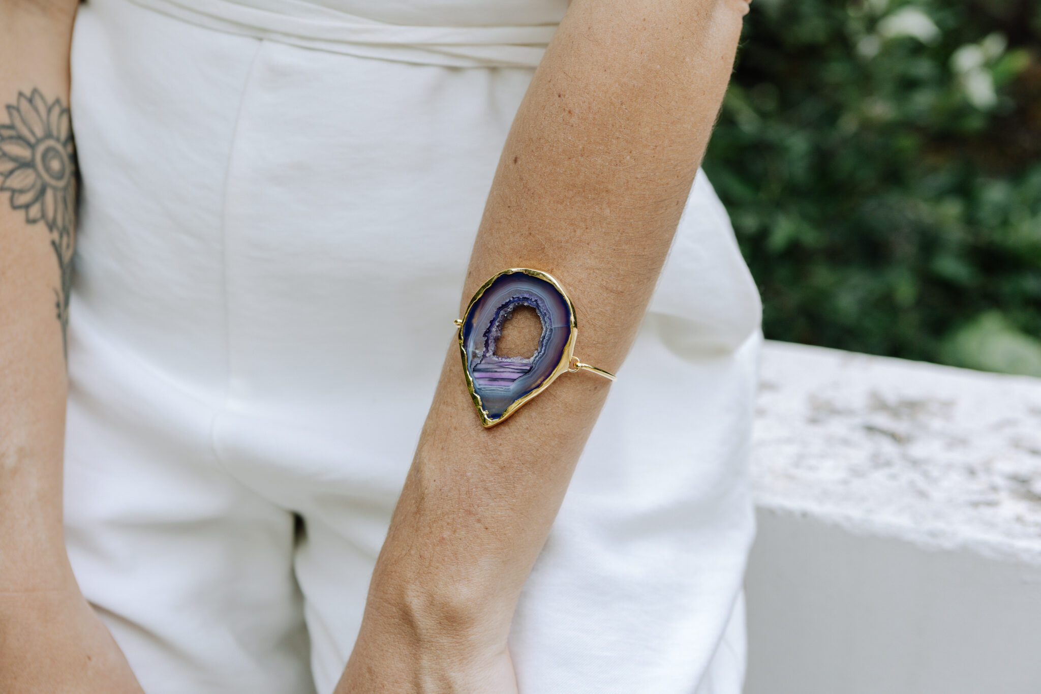 bene-20 Pulseira Stone Chapa de Agata Roxa Dourada - Imagem 2