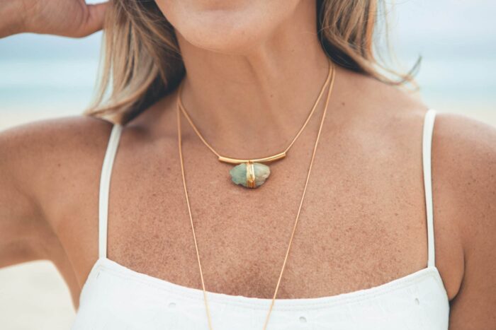 Colar Andina Água Marinha Dourado - Imagem 1