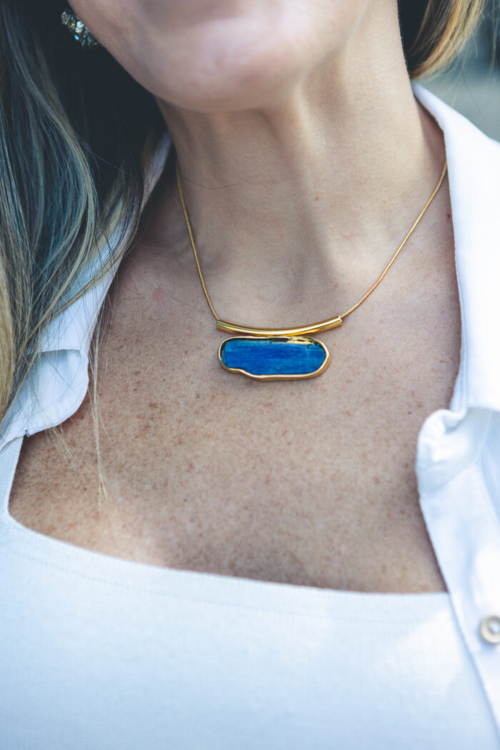 Colar Andina caixa Cianita Azul Dourado - Imagem 1