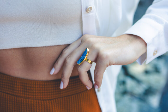 Anel Stone Cianita Azul Dourado - Imagem 2
