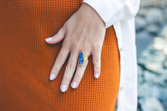 Anel Stone Cianita Azul Dourado - Imagem 1