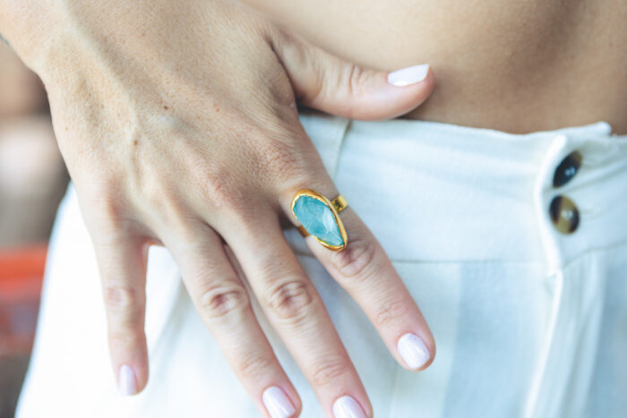 Anel Stone Fluorita Dourado - Imagem 2