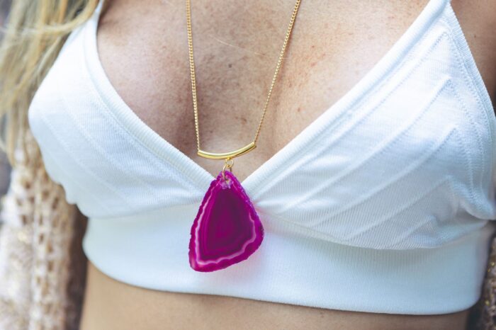Colar Dou Tubo Chapa de Agata Rosa - Imagem 1