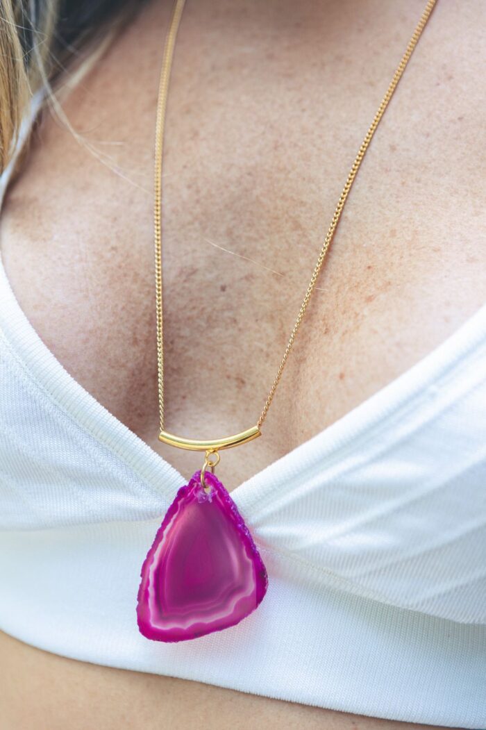 Colar Dou Tubo Chapa de Agata Rosa - Imagem 2
