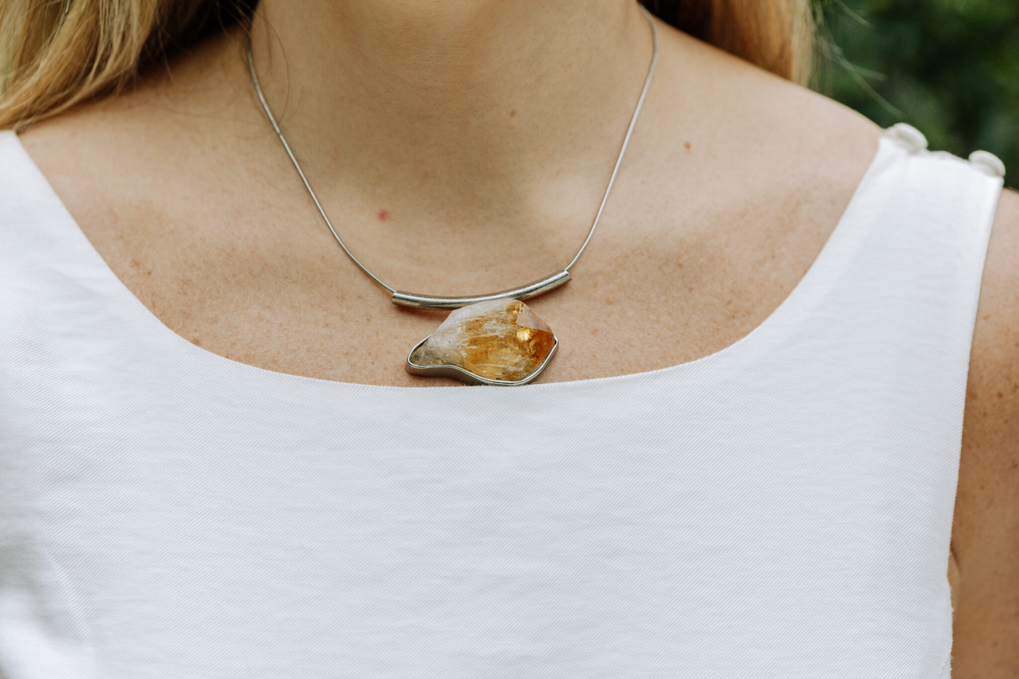 bene-382 Colar Andina caixa Citrino Prateado - Imagem 1