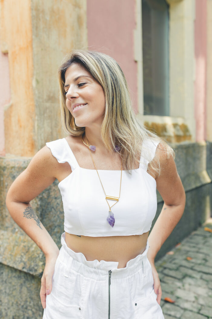 Colar Tubo Ametista Dourado - Imagem 2