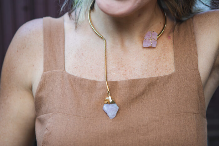 Choker Amy Quartzo Rosa Dourado - Imagem 1