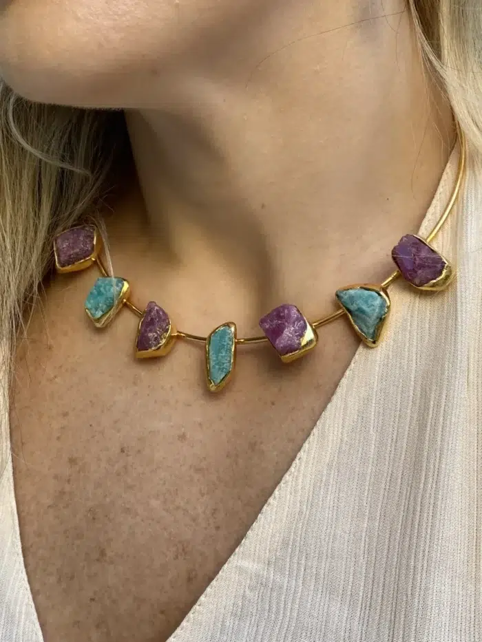 Choker Rubi com Amazonita Dourado - Imagem 1