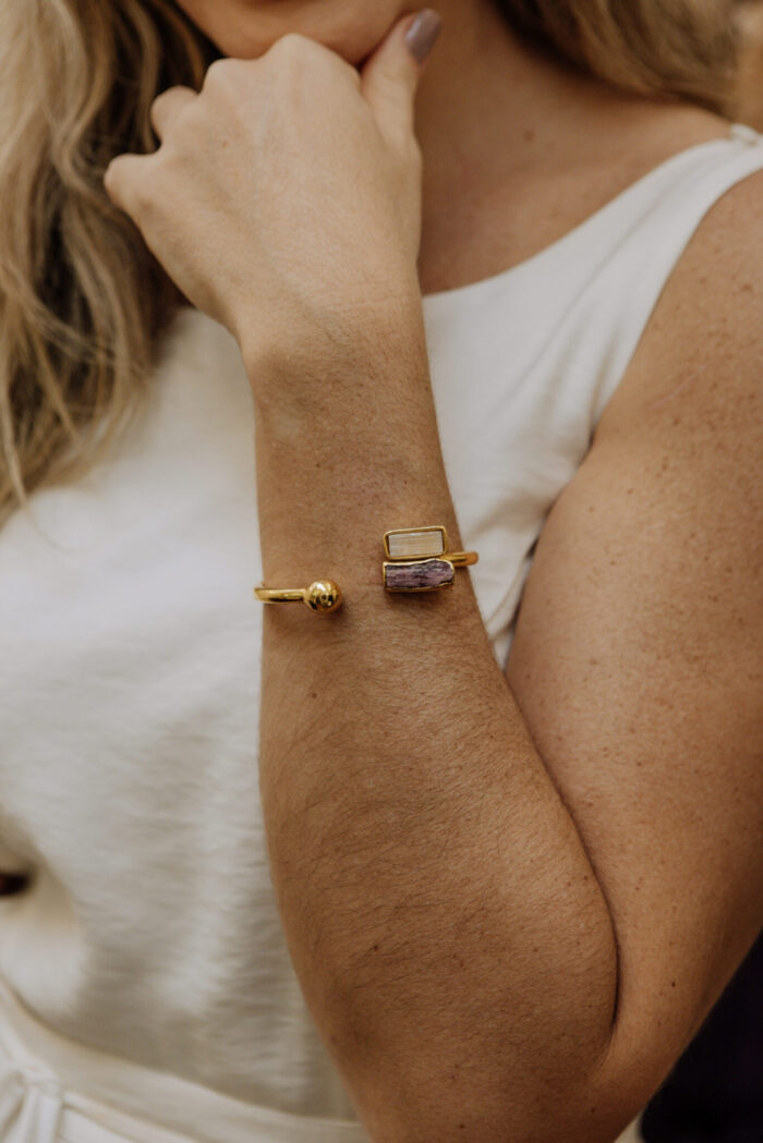 Pulseira Saber Selenita com Rubelita Dourado - Imagem 2