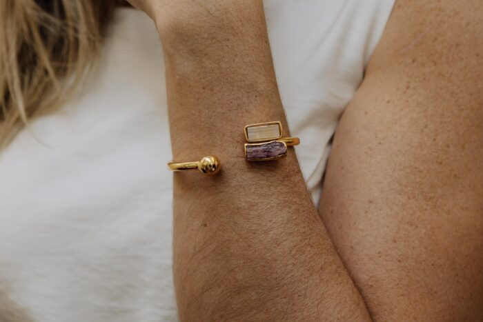 Pulseira Saber Selenita com Rubelita Dourado - Imagem 1