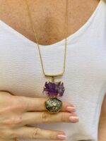 Colar Energia Ametista com Pirita Dourado - Imagem 2