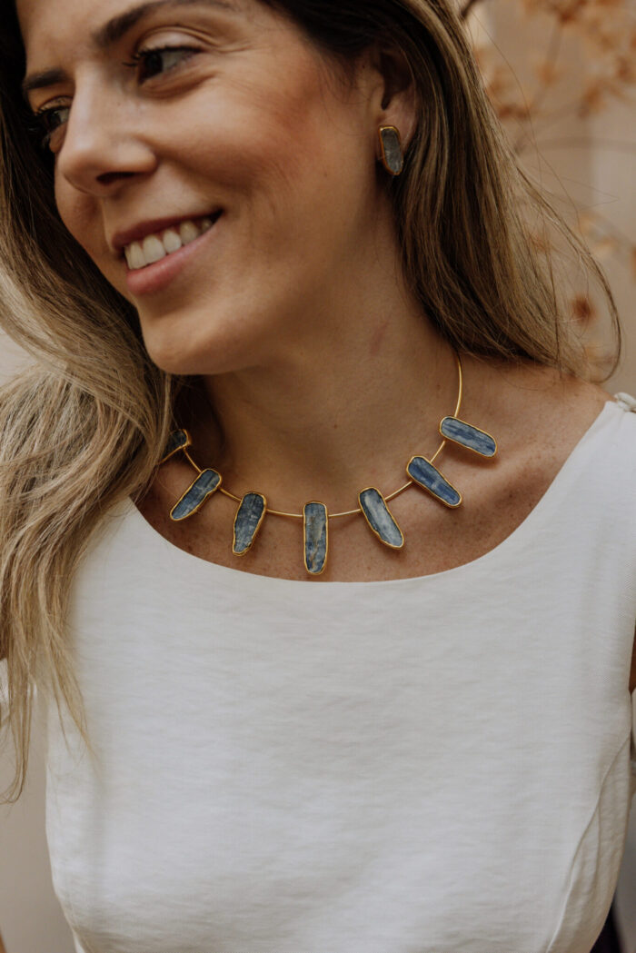 Choker Lead Cianita Azul Dourado - Imagem 3