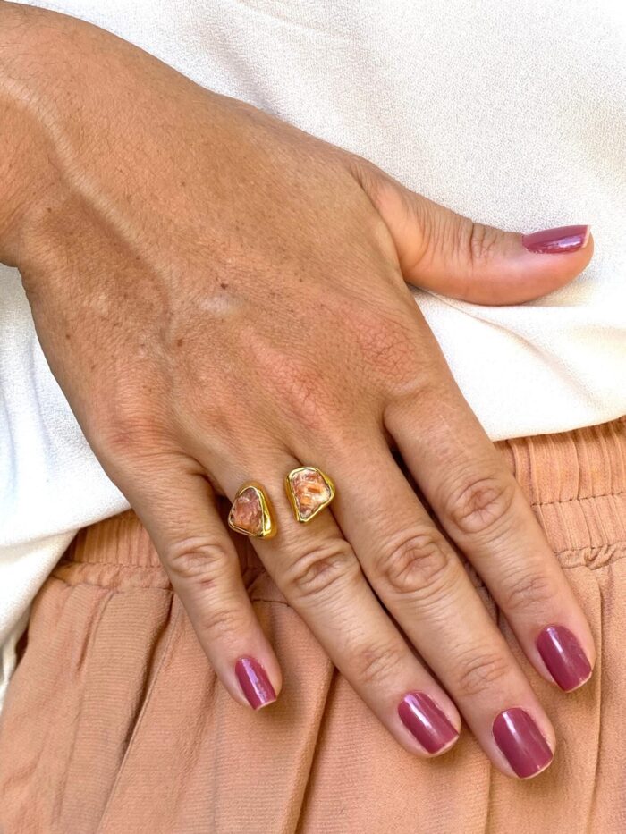 Anel Duo Calcita Laranja Dourado - Imagem 1