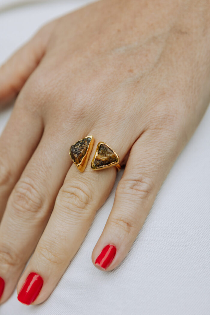 Anel Duo Olho de Tigre Dourado - Imagem 1