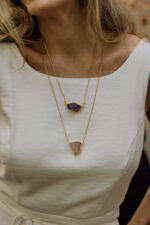 Escapulário Ametista com Quartzo Rosa Dourado