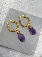 Argola Tranqueta Ametista Dourada